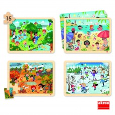 PAKC DE 4 PUZZLES DE MADERA 15 PIEZAS LAS ESTACIONES 52115 AKROS PAKC DE 4 PUZZLES DE MADERA 15 PIEZAS LAS ESTACIONES 52115 AKROS
